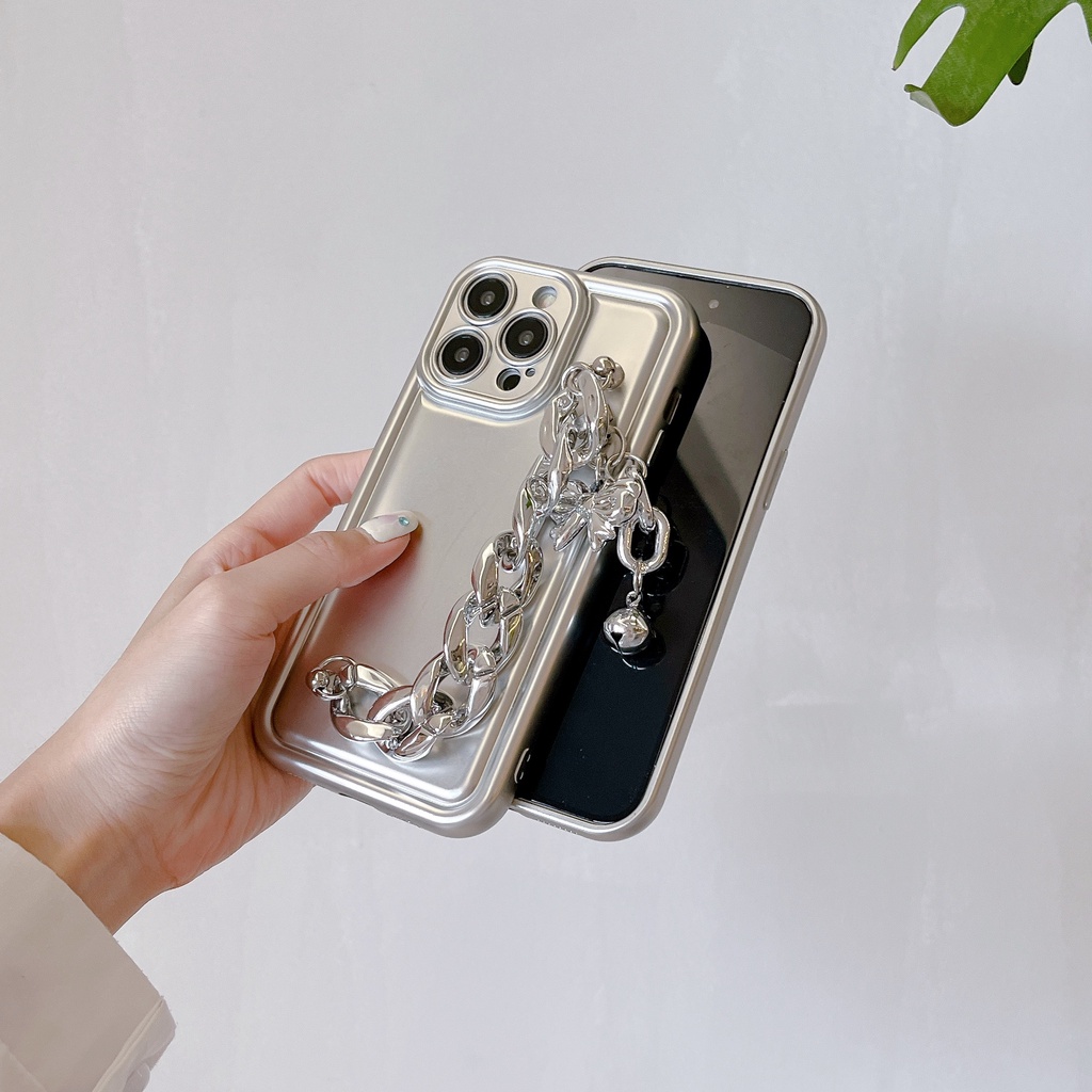 Ốp Điện Thoại TPU Dẻo Mạ Điện Họa Tiết Gấu &amp; Ngọc Trai Kèm Vòng Đeo Tay Độc Đáo Cho iPhone 14 13 12 11 PRO MAX