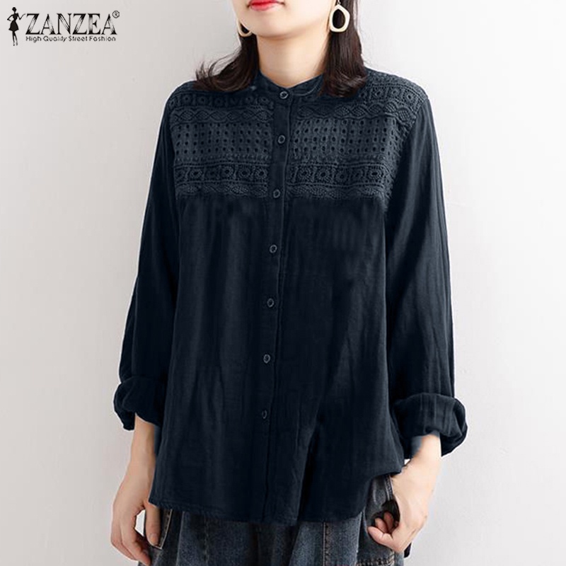 Áo nữ ZANZEA tay dài cổ đứng phối ren thời trang