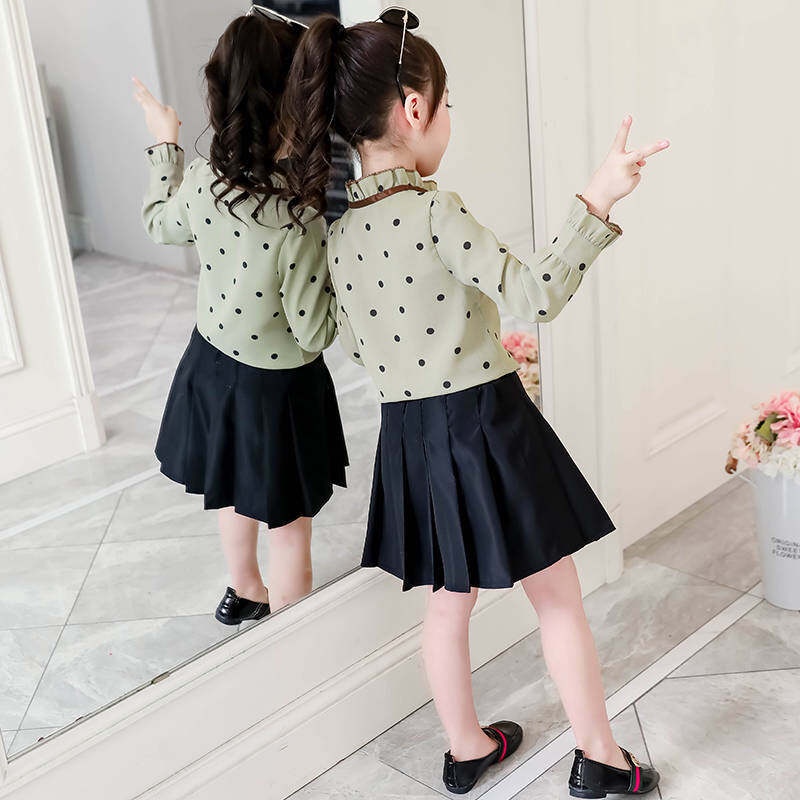 Áo Chiffon Tay Dài Họa Tiết Chấm Bi 110-160cm Cho Bé Gái Từ 2-13 Tuổi