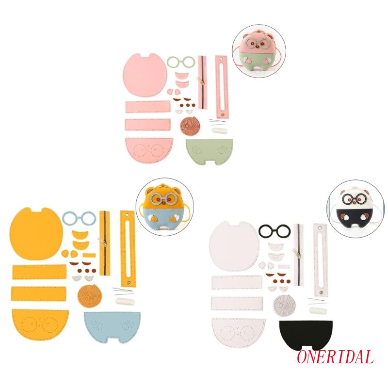 Bộ Túi Đeo Chéo Bằng Da PU Hình Gấu Kèm Dụng Cụ May Vá DIY Cho Nữ