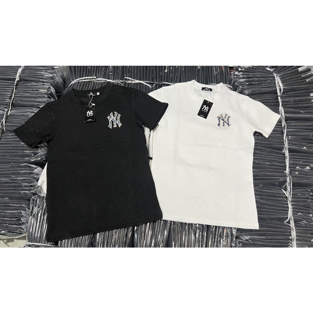 Áo Thun Nam Tay Ngắn Dập Vân Nổi Hoa Văn Thêu Chữ NY, Chất Thun Cotton