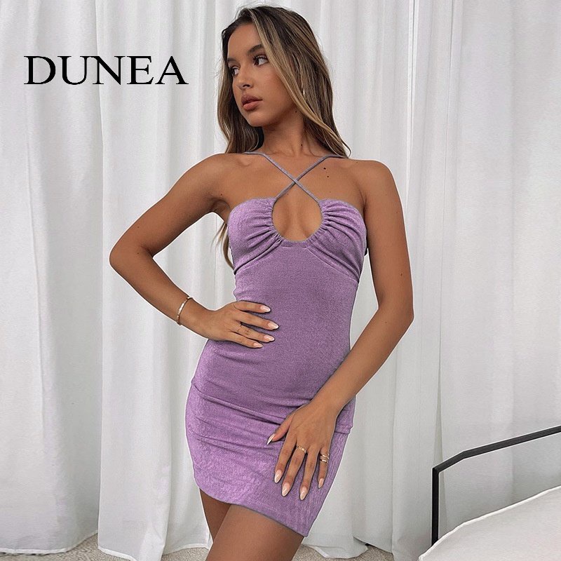 DUNEA Đầm Hai Dây Thiết Kế Dây Đan Chéo Thời Trang Quyến Rũ Cho Nữ