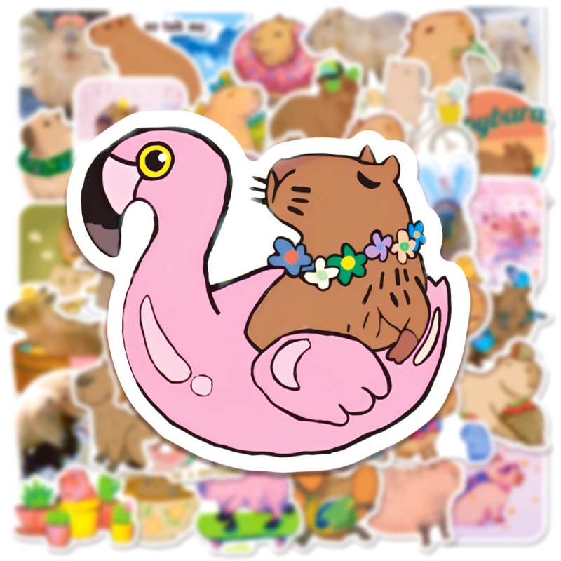 Z&M❀ Sticker Dán Trang Trí Xe Hơi Capybara ❀ Bộ 50 Miếng Dán Chống Thấm Nước Hình Động Vật Dễ Thương