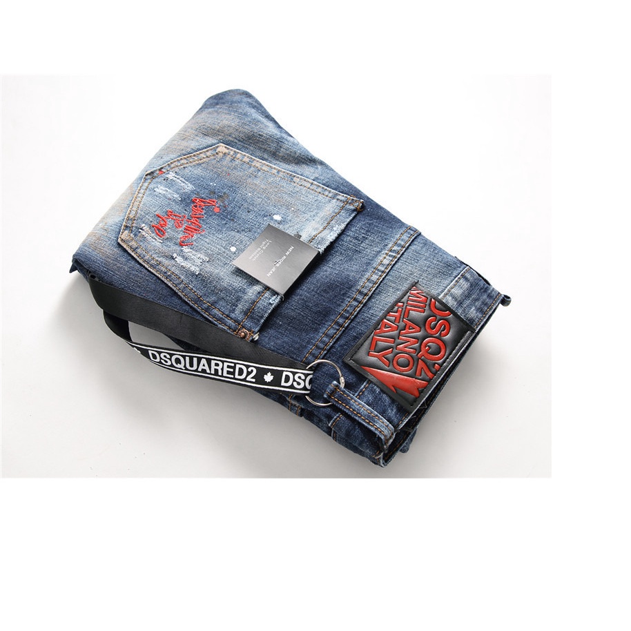 Quần Jean Nam skinny Nhỏ Mới Với Lỗ Vải Dính Không Sơn Màu Xanh Dương 1048