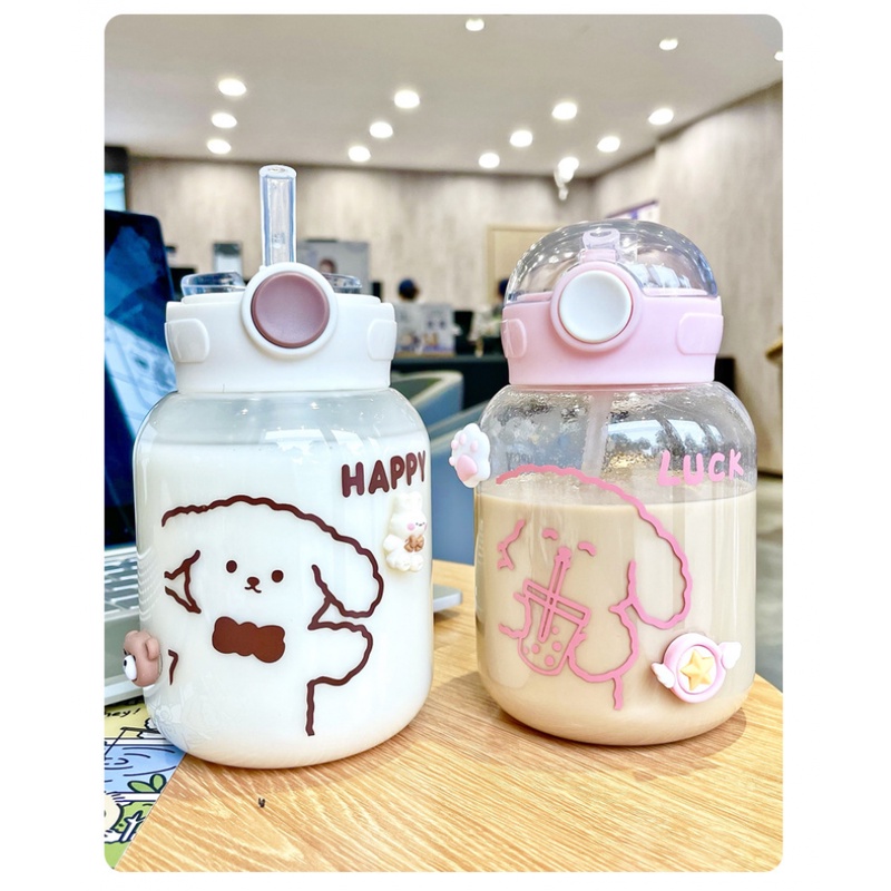 Bình Đựng Nước Nóng 600ML Bằng Nhựa Kèm Ống Hút Dễ Thương Cho Bé Gái