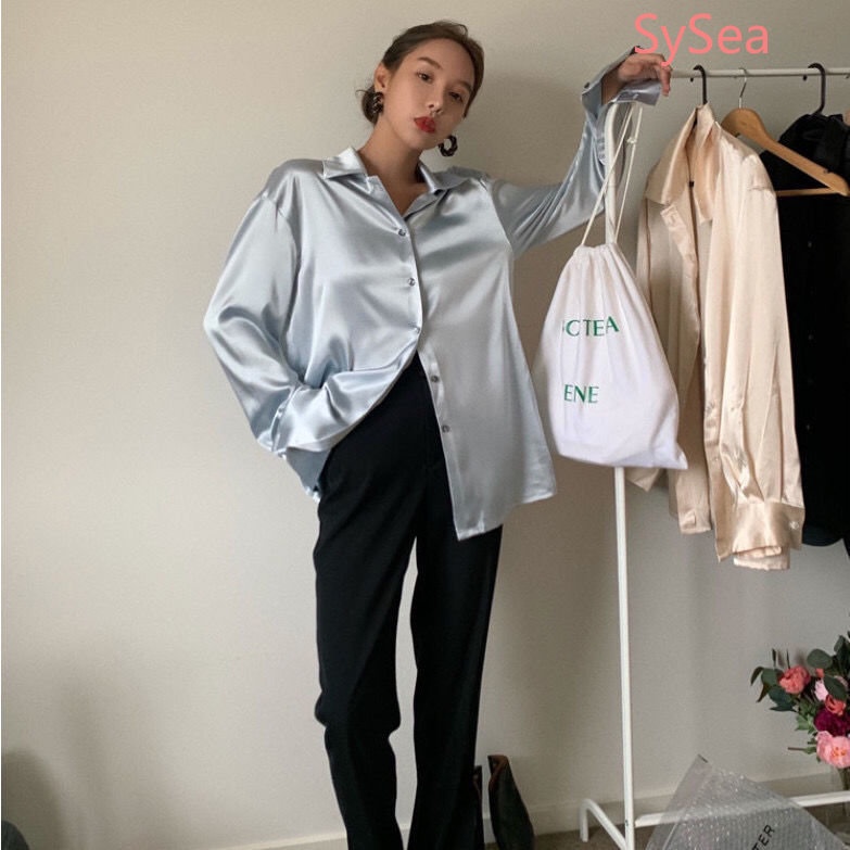 Áo Sơ Mi Satin Dài Tay Dáng Rộng Thời Trang Mùa Hè Hàn Quốc Dành Cho Nữ