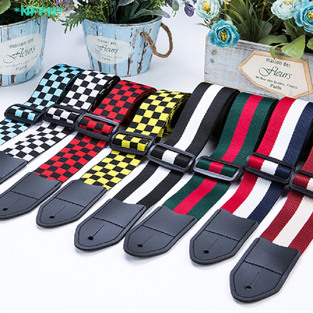 Dây Đeo Đàn Guitar Ukulele Họa Tiết Caro Trắng Đen Có Thể Điều Chỉnh Mới