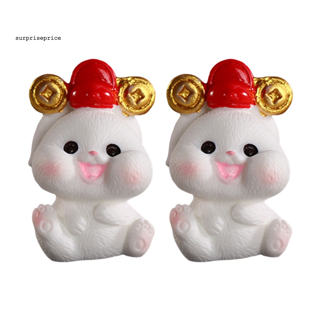 Set 2 Tượng Thỏ Điêu Khắc Thủ Công Trang Trí Năm Mới