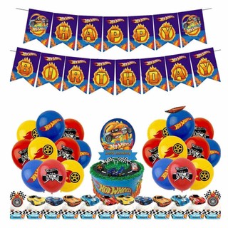 Hot Wheel Hotwheel Car Birthday Set Theme Kids Banner Flag Cake Topper Balloon Decoration Celebration Special Creative