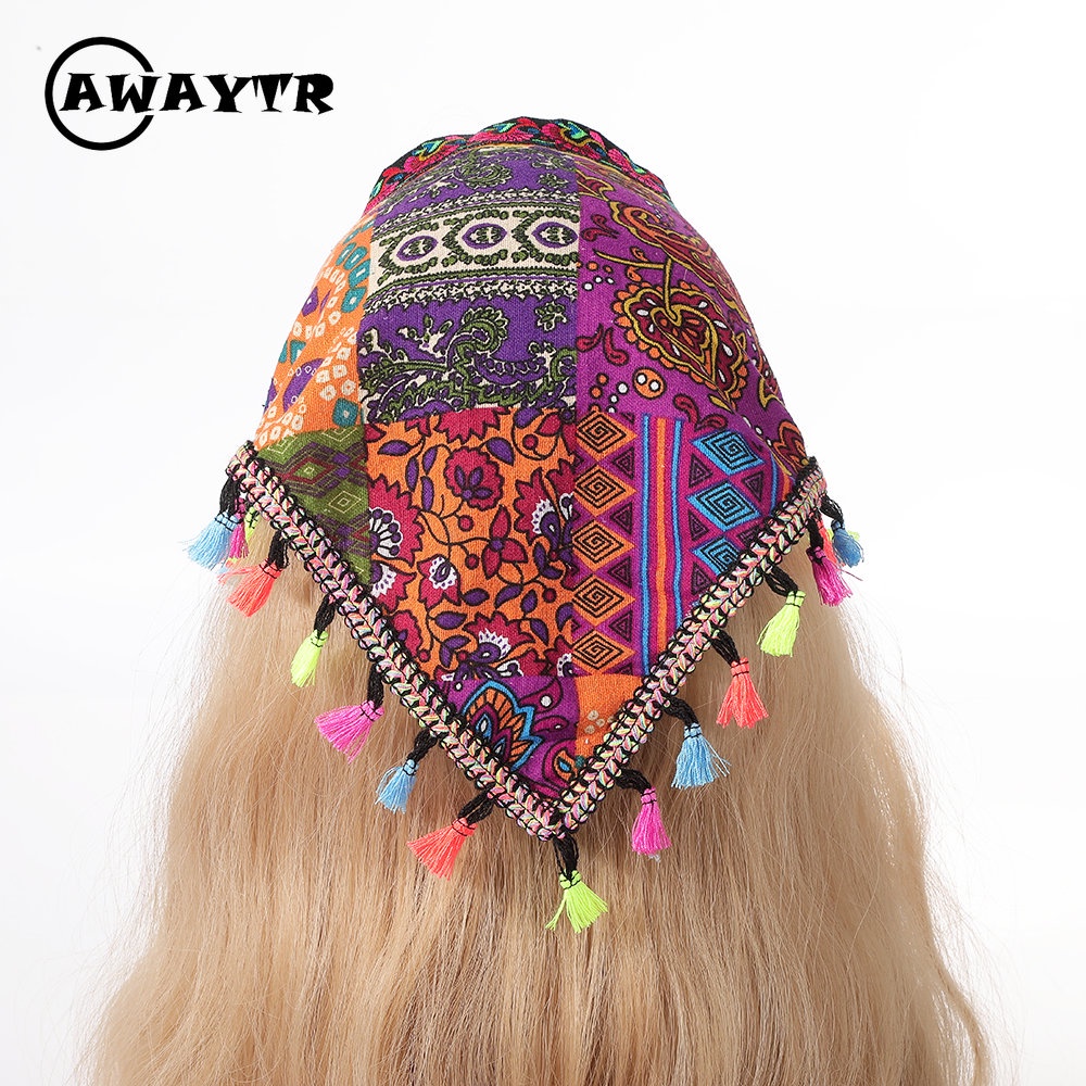 Khăn Turban Hình Tam Giác / Vuông Họa Tiết Thổ Cẩm Thời Trang Cho Nữ