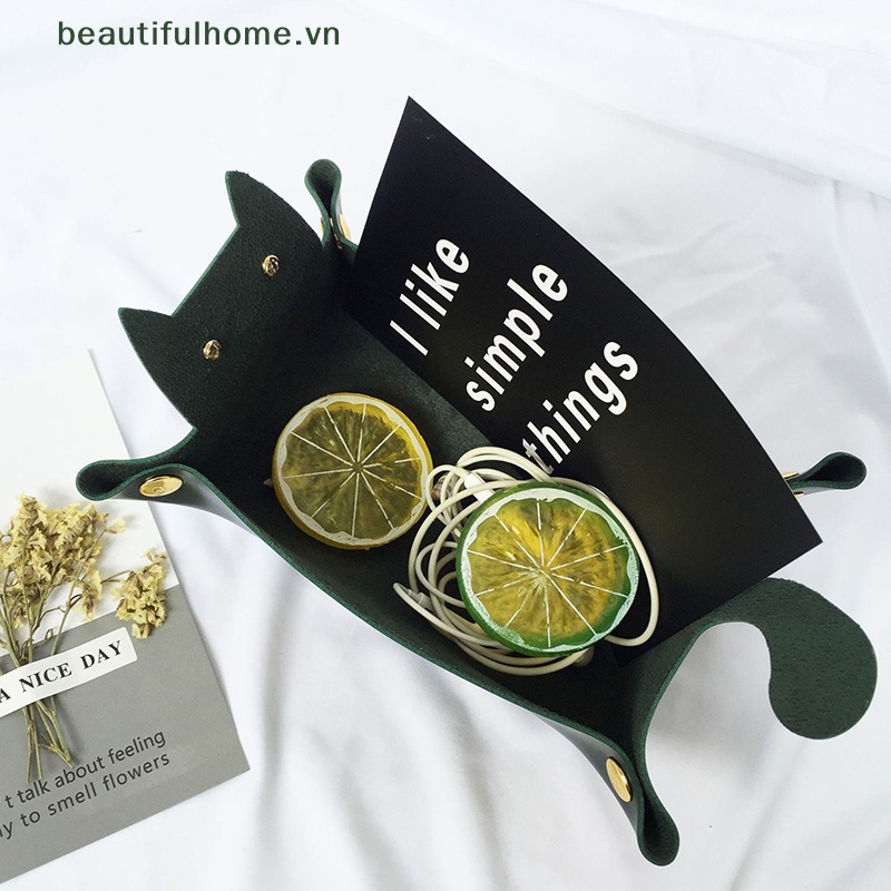1 Khay Đựng Đồ Để Bàn Bằng Da Hình Mèo Dễ Thương
