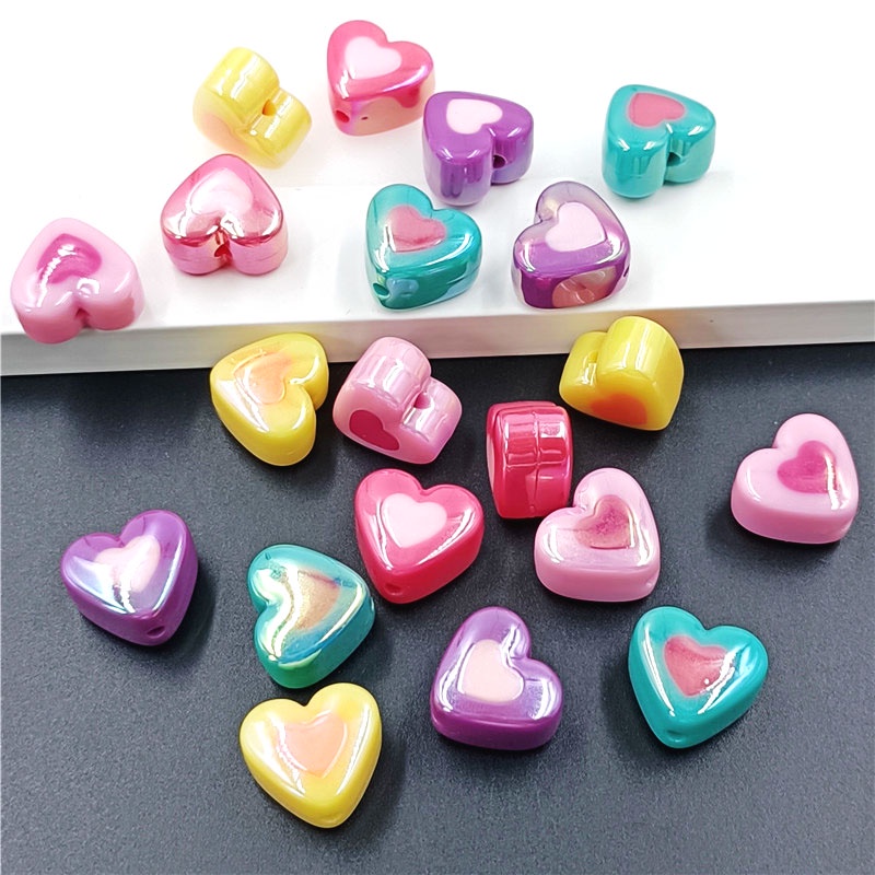 Bộ 10 Hạt Acrylic 3D Hình Trái Tim Hai Màu Sắc Dùng Làm Trang Sức Thủ Công
