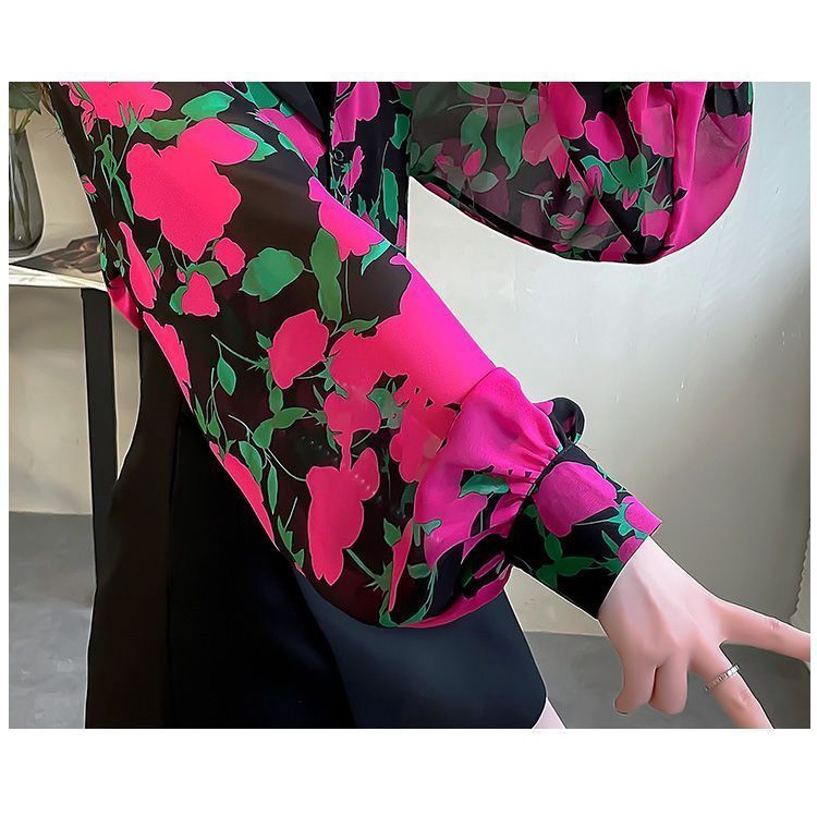 Áo Sơ Mi Chiffon Tay Phồng Dáng Rộng In Họa Tiết Thời Trang Cho Nữ