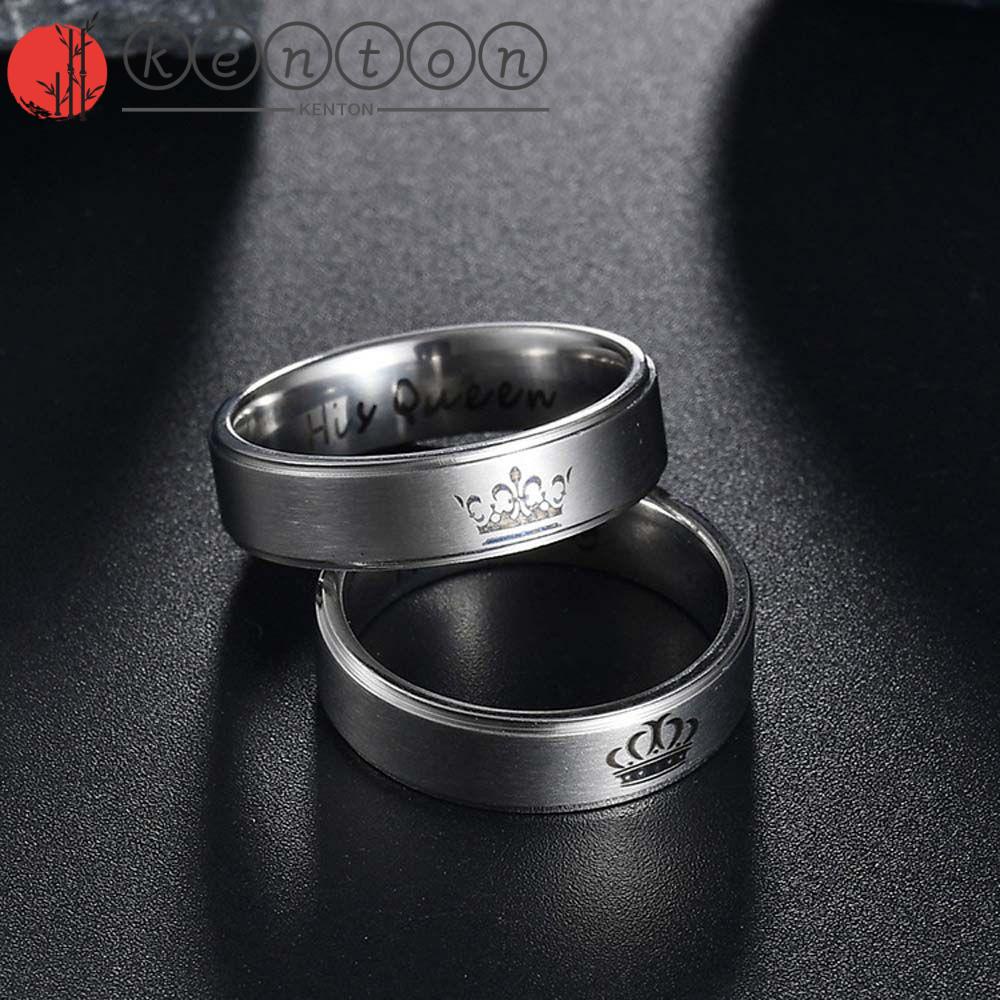 Nhẫn đôi bằng thép không gỉ màu đen khắc chữ Her King/ Her King phong cách Hàn Quốc thời trang cho nam và nữ