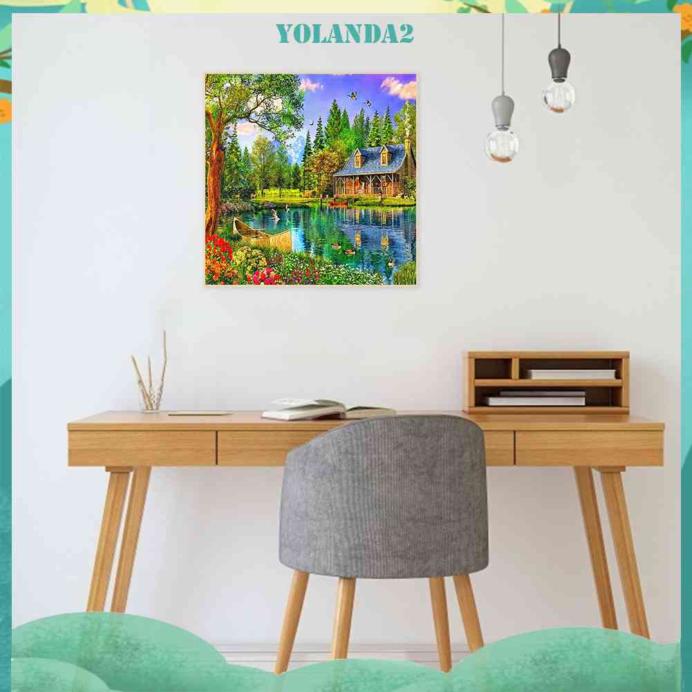 Tranh Đính Đá Kim Cương Toàn Bộ 5D DIY Hình Vẽ Bên Hồ Nước