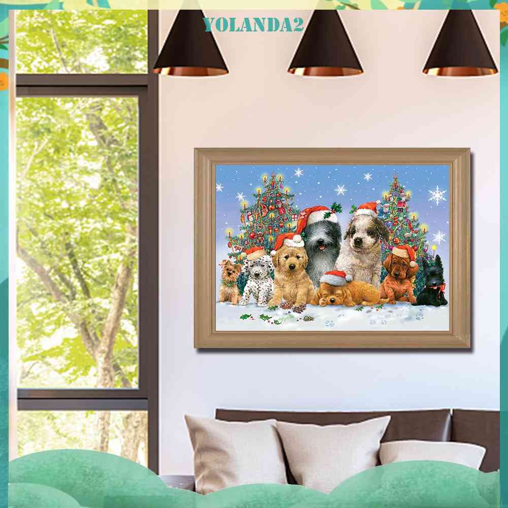 Tranh Đính Đá Kim Cương Toàn Bộ 5D DIY Hình Vẽ Chó Giáng Sinh