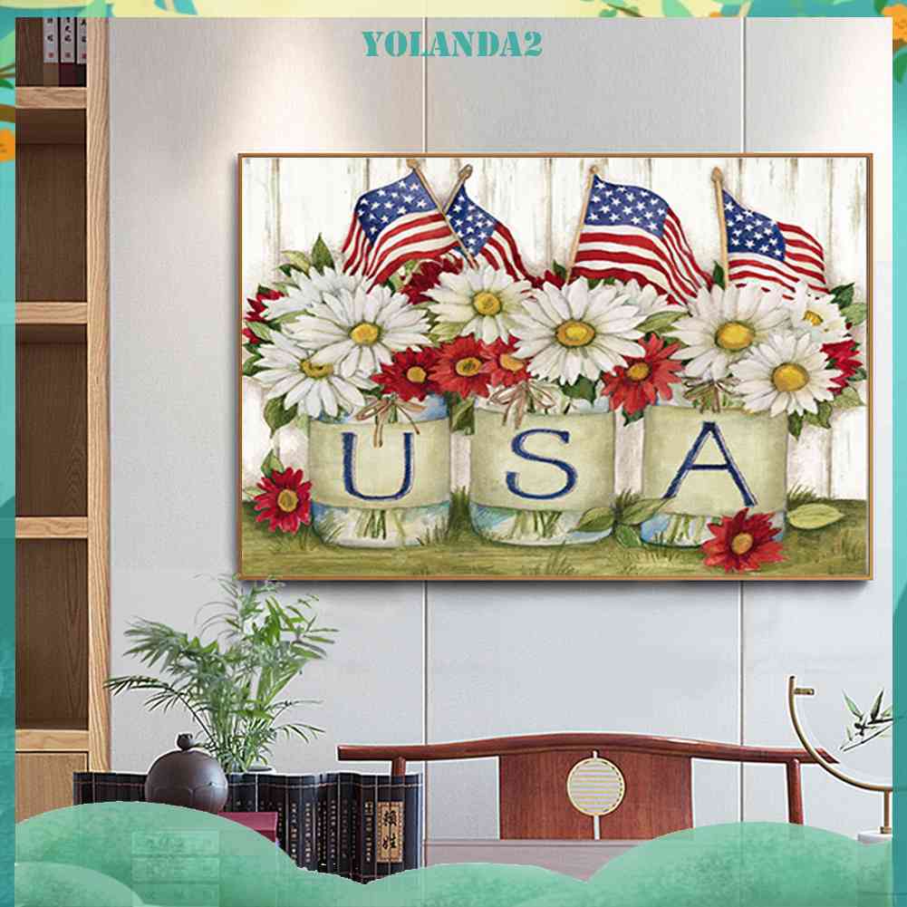 Tranh Đính Đá Kim Cương Toàn Bộ 5D DIY Hình Cờ Mỹ