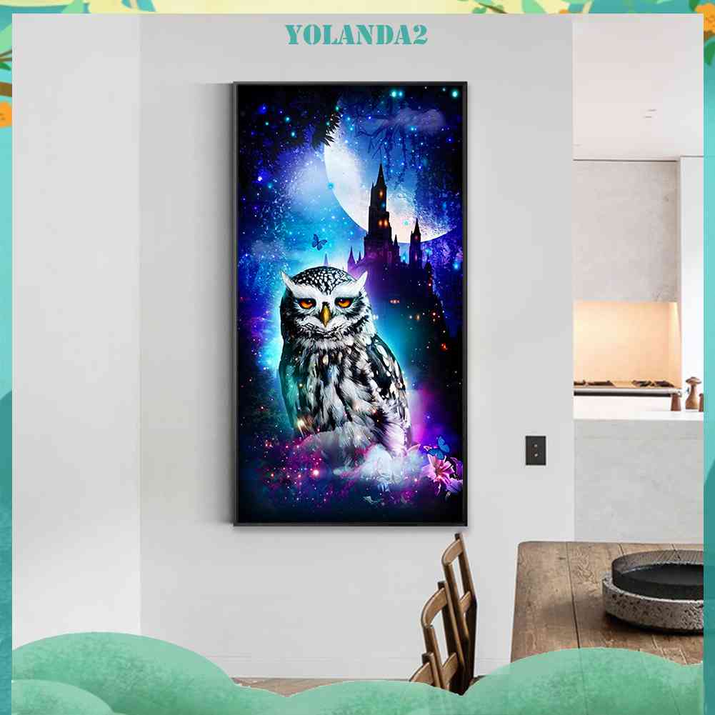 Bộ Tranh Đính Đá 5D Tự Làm Toàn Diện Họa Tiết Chim Cú Đêm Dùng Trang Trí Tường