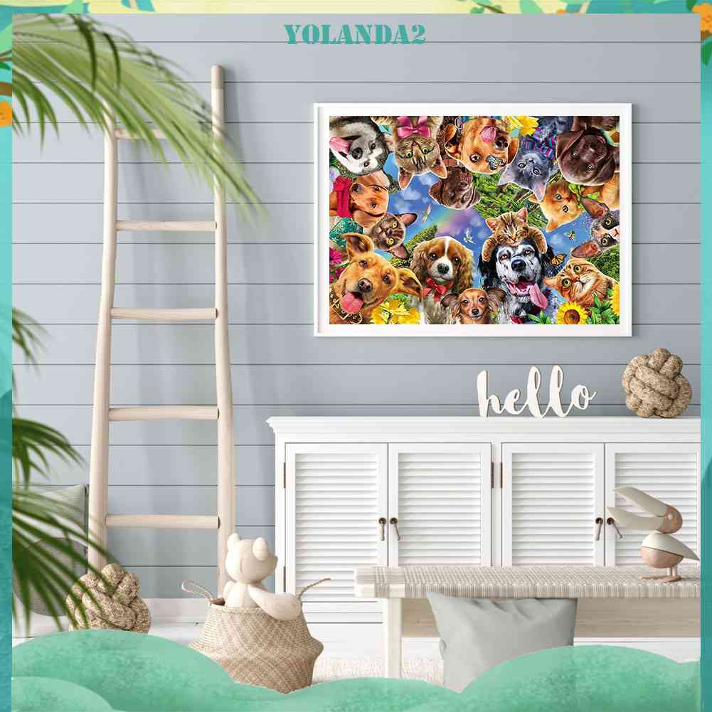 Tranh Đính Đá Kim Cương Toàn Bộ 5D DIY Hình Vẽ Chó Mèo Trang Trí Nhà Cửa