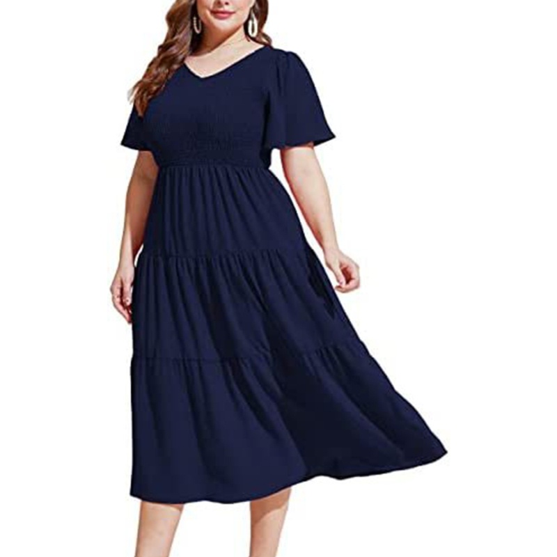 Đầm Midi Tay Ngắn Cổ Chữ V Thời Trang Mùa Hè Xinh Xắn Cho Nữ