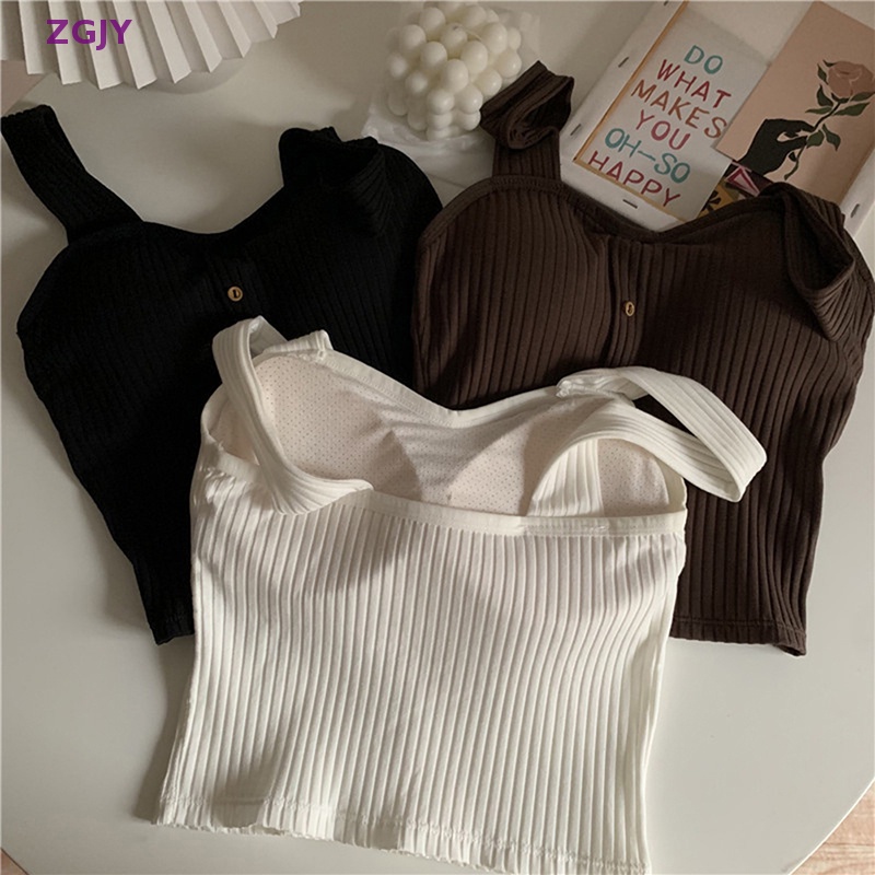 Áo Croptop Dệt Kim Hai Dây Co Giãn Thời Trang Mùa Hè Cho Nữ Mới