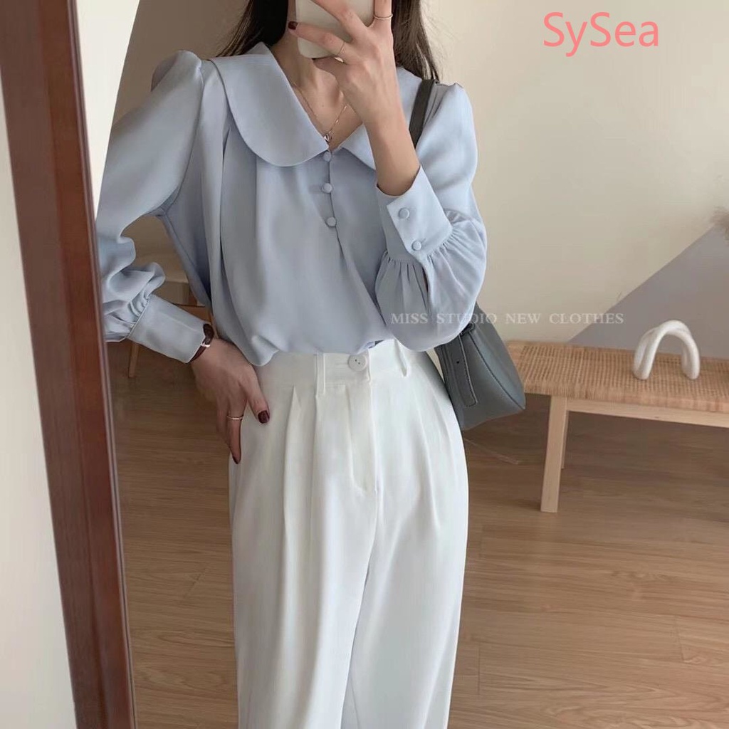 Áo Kiểu Tay Phồng Cổ Búp Bê Phong Cách Retro Pháp Cho Nữ