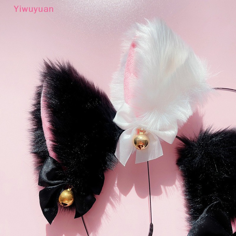 < Yiwuyuan > Băng Đô Tai Mèo Phối Ren Đính Chuông Hóa Trang Dự Tiệc Cho Nữ