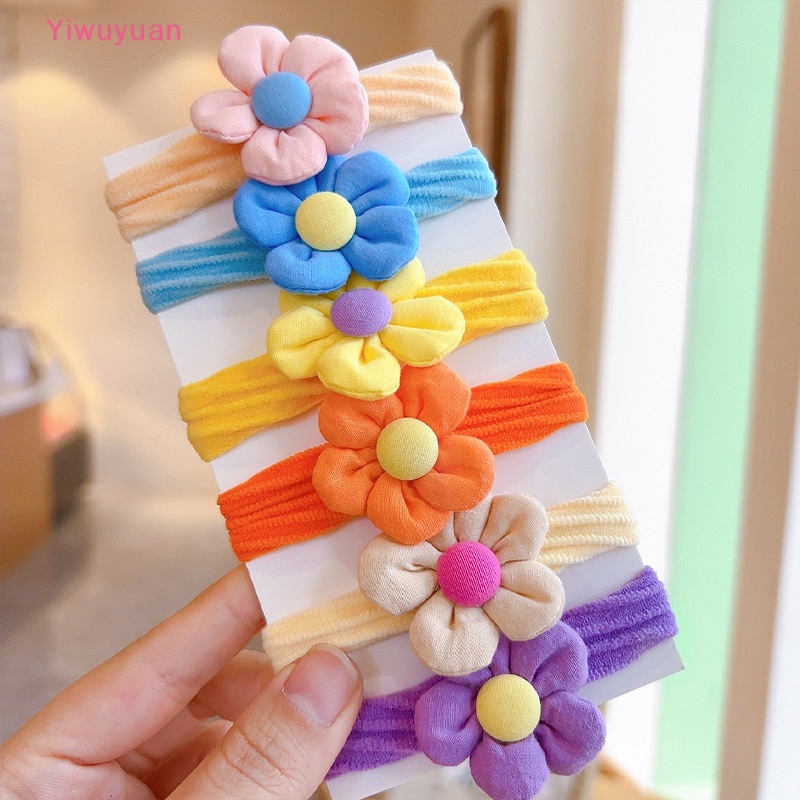 Bộ 6 Dây Buộc Tóc Cao Su Co Giãn Đính Hoa Ngọt Ngào Cho Bé Gái