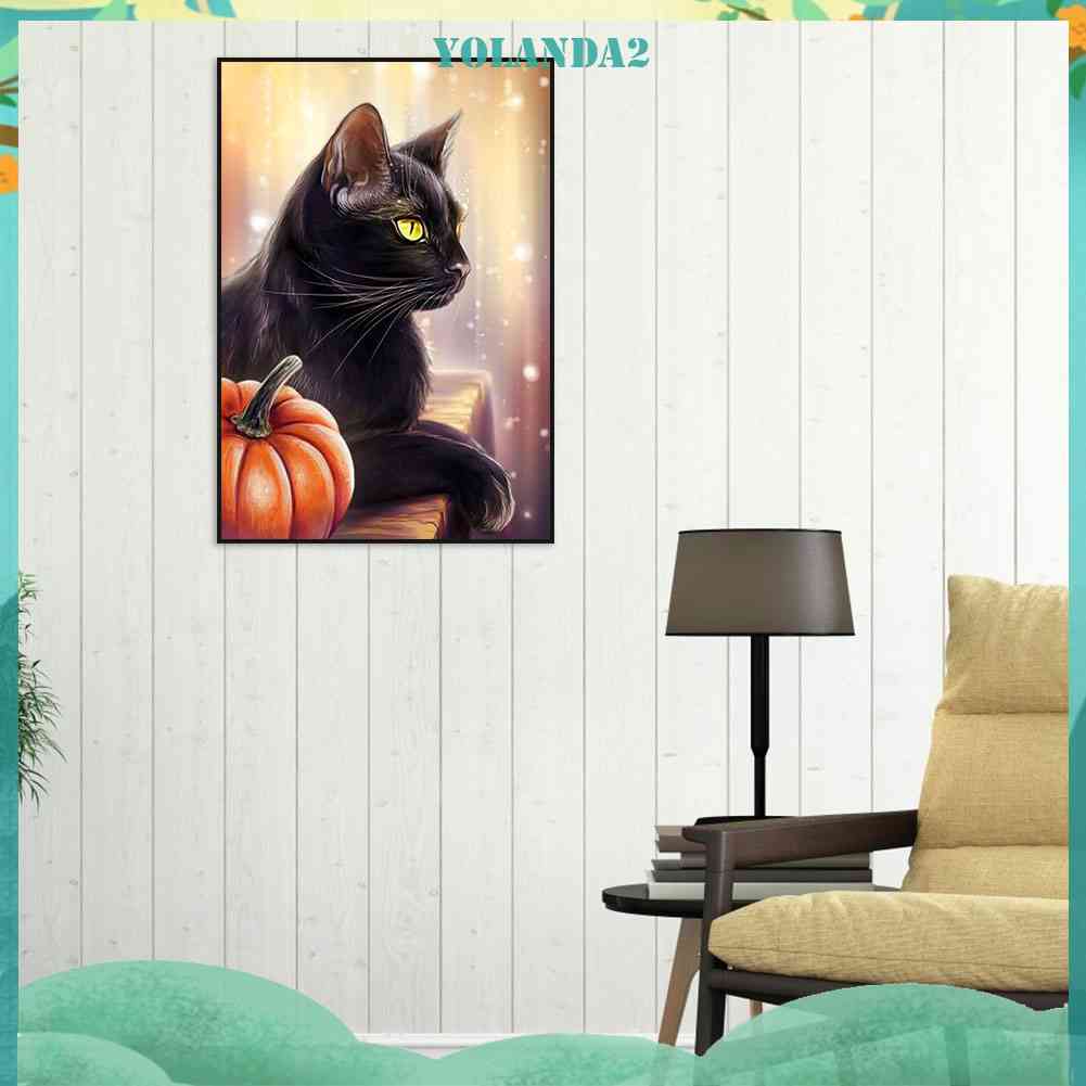 Tranh Thêu Chữ Thập Đính Đá Kim Cương 5D DIY Hình Vẽ Mèo Đen