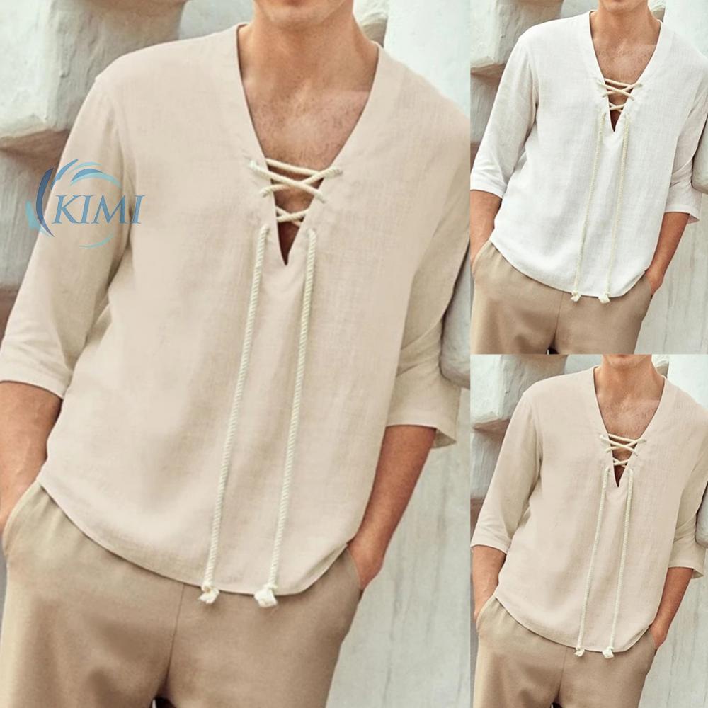 Áo Sơ Mi Nam Dài Tay Cột Dây Phong Cách Trung Cổ Size Lớn