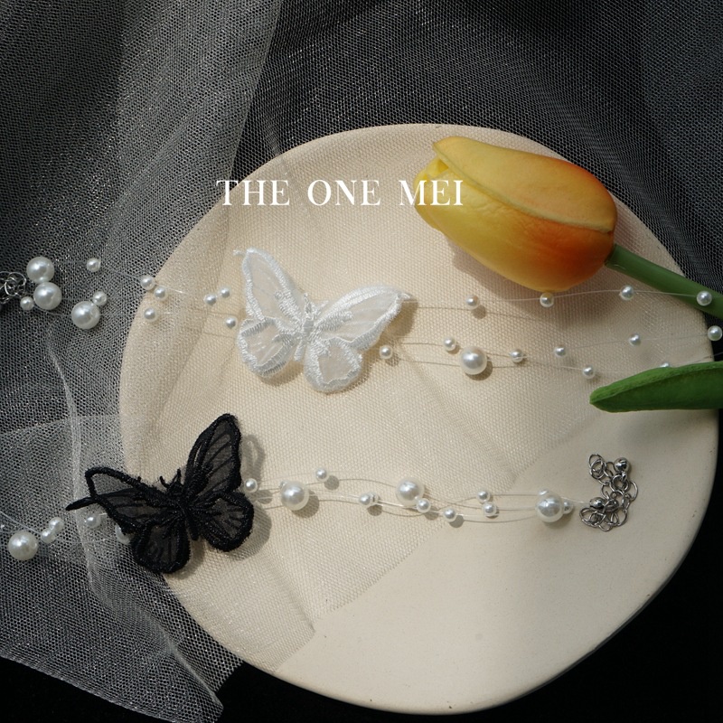 Vòng Cổ choker Thiết Kế Chuỗi Ngọc Trai Hình Bướm Phong Cách Retro Pháp Cho Nữ