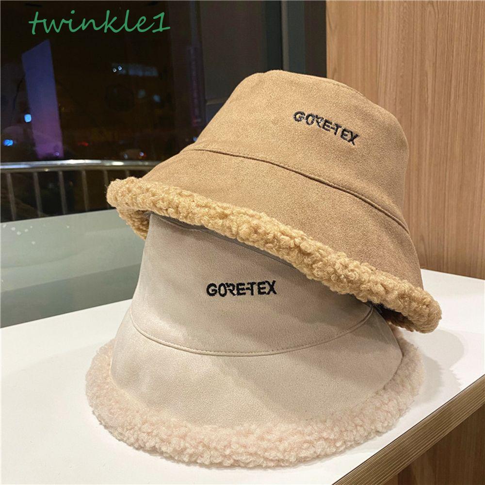 Mũ Bucket Nhung Lông Mềm Mại Hai Mặt In Chữ Phong Cách Hàn Quốc Dành Cho Nữ