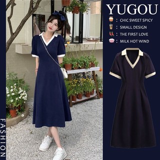 Đầm Cổ Polo Tay Ngắn Màu Xanh Dương Có Size Lớn Thời Trang Dành Cho Nữ