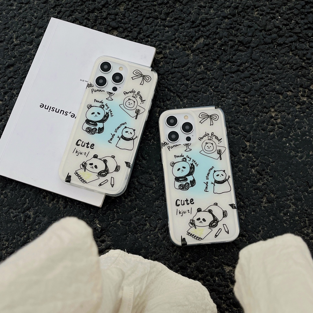 Ốp Điện Thoại TPU Silicon Mềm Trong Suốt Hình Gấu Trúc Cho iPhone11 12 13 14 Pro Max