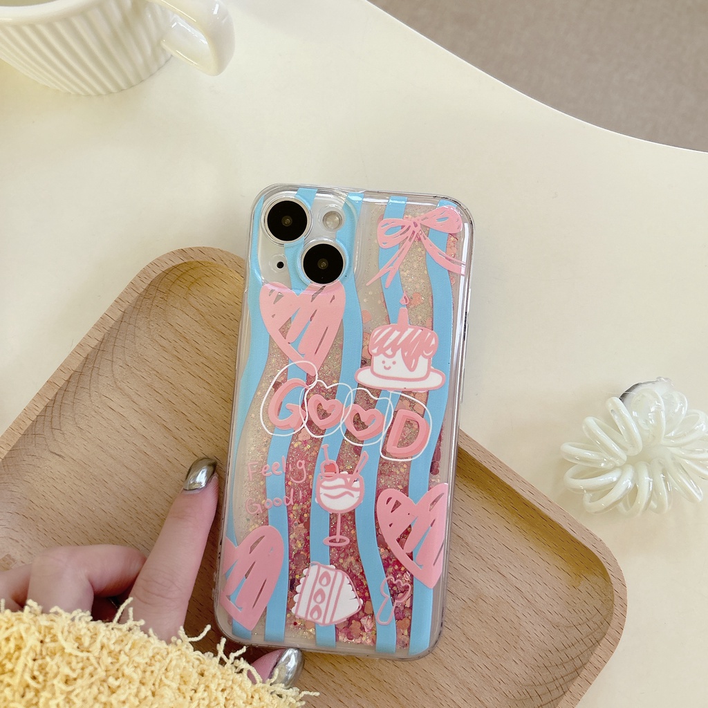 Ốp Điện Thoại PC Cứng Trong Suốt Trang Trí Cát Kim Tuyến Hoạt Hình Cho iPhone11 12 13 14 Pro Max