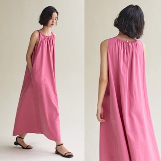 Đầm Maxi Sát Nách Màu Hồng Đào Chất Cotton Thiết Kế Xếp Ly Nữ Tính