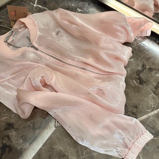MIU MIU summer new fashion personalized heavy industry rhinestone chest letter decoration crystal mesh sunscreen coat