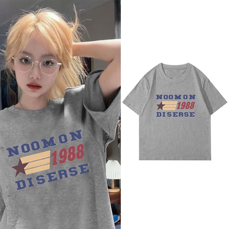 Áo Thun 100% Cotton Tay Ngắn Cổ Tròn In Họa Tiết Phong Cách Hàn Quốc Cho Nữ