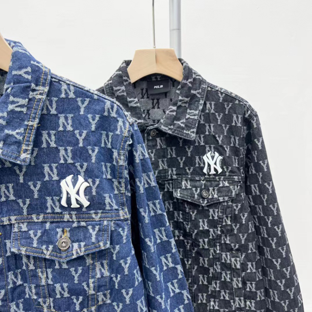 MLB 2023 full print washed blue denim jacket men's and women's casual jacket