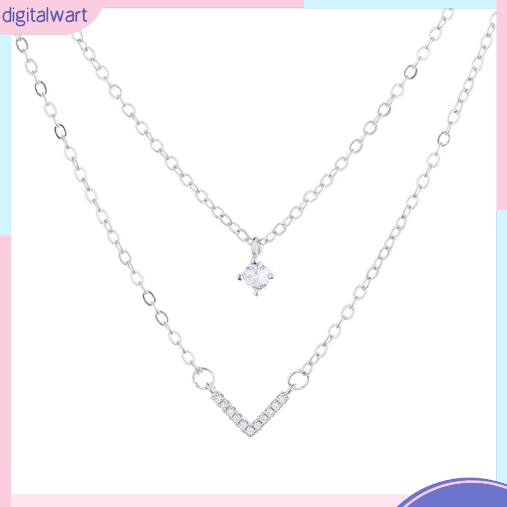 Vòng cổ Hai Lớp Hình Chữ V Màu Bạc Có Thể Điều Chỉnh Phong Cách Hàn Quốc