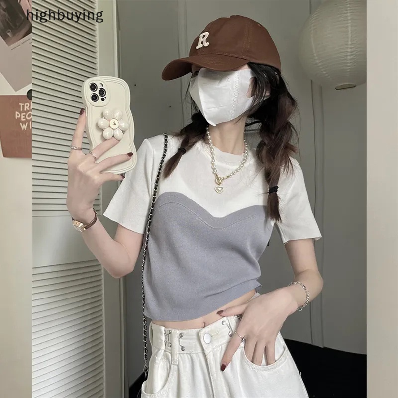 Áo Thun Ngắn Tay Giả Hai Lớp Phong Cách Quyến Rũ Dành Cho Nữ