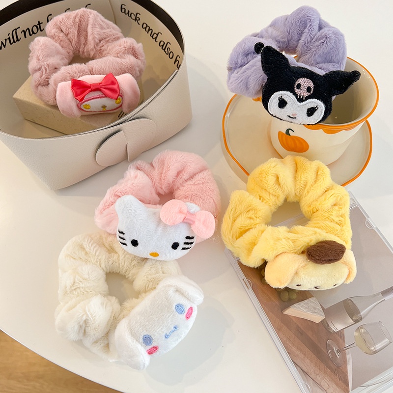 SANRIO Dây Buộc Tóc Cao Su Bọc Vải Lông Hình Cinnamoroll My Melody Kuromi Dễ Thương