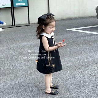  Hàng Có Sẵn Đầm Không Tay Màu Đen Phong Cách Mori Hàn Quốc Cổ Điển Thời Trang Mùa Hè Cho Bé Gái