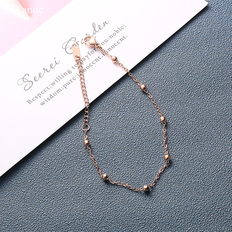 Vòng Đeo Tay Hạt Tròn Bằng Thép Titan Mạ Vàng 18K Chống Thấm Nước Đơn Giản Dành Cho Nữ
