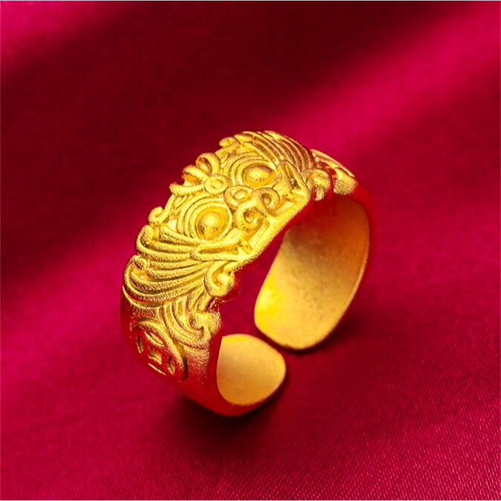 Nhẫn Mạ Vàng 24K Hình Rồng Phong Cách Retro Cho Nam