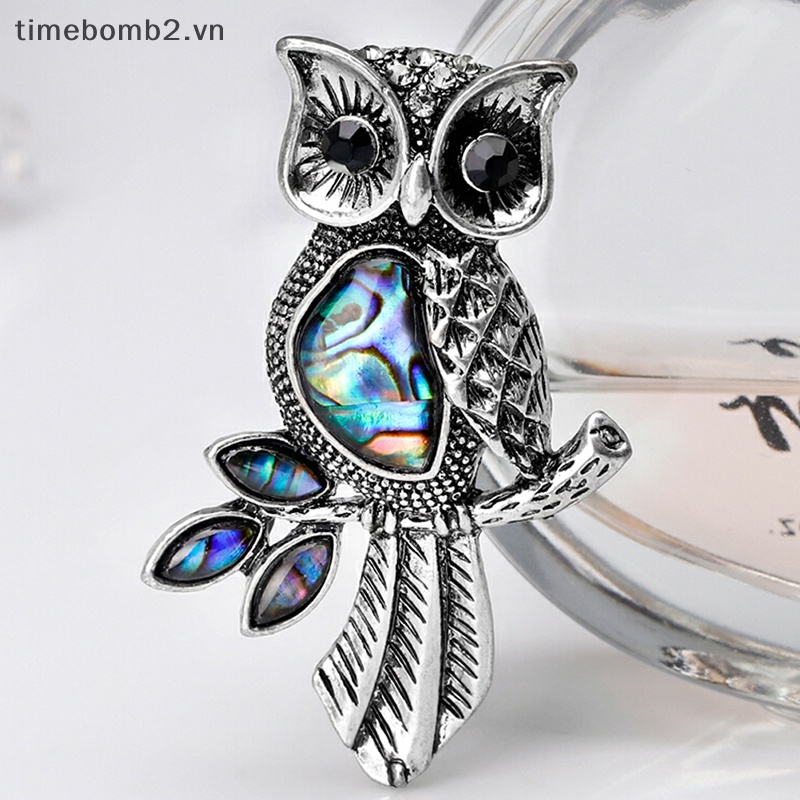 {Timebomb} Trâm Cài Áo Sơ Mi Hình Chim Cú Vỏ Sò Tráng Men Phong Cách Vintage Cho Đám Cưới