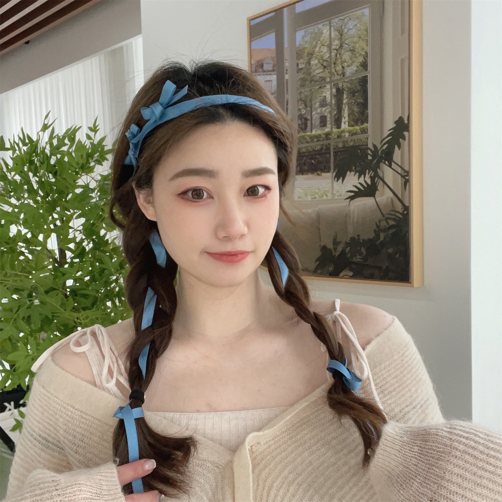 Haimeikang Băng Đô Vải Thắt Nơ Mỏng Màu Trơn Ngọt Ngào Cho Nữ