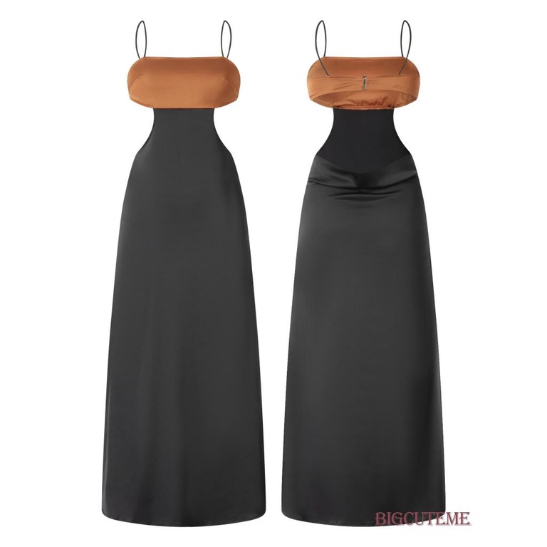 [] - Đầm Dài Dáng Ôm Cổ Thuyền Hở Lưng Phối Màu Tương Phản Thời Trang Mùa Hè Dành Cho Nữ