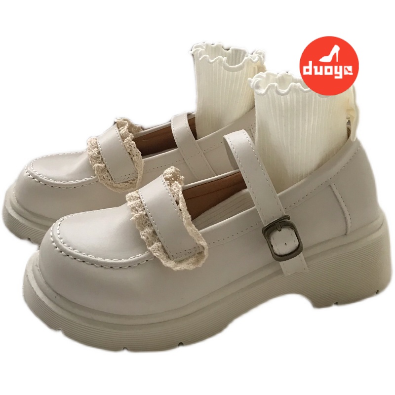 Tóc Thẳng ~ [Hàng Có Sẵn] Giày Mary Jane jk Nhỏ Màu Trắng Bằng Da Dày Dặn Phong Cách Retro Nhật Bản Cho Nữ