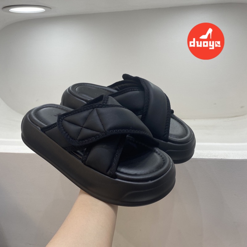 Duoya Giày Sandal Muffin Bằng Da Mềm Đế Dày Quai Dán Thoải Mái Thời Trang Mùa Hè Cho Nữ